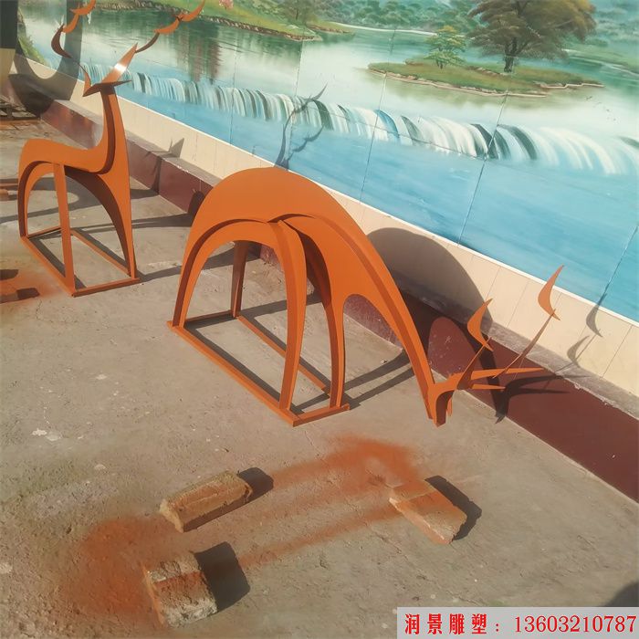 不銹鋼抽象鹿雕塑 動(dòng)物鹿雕塑 (4)