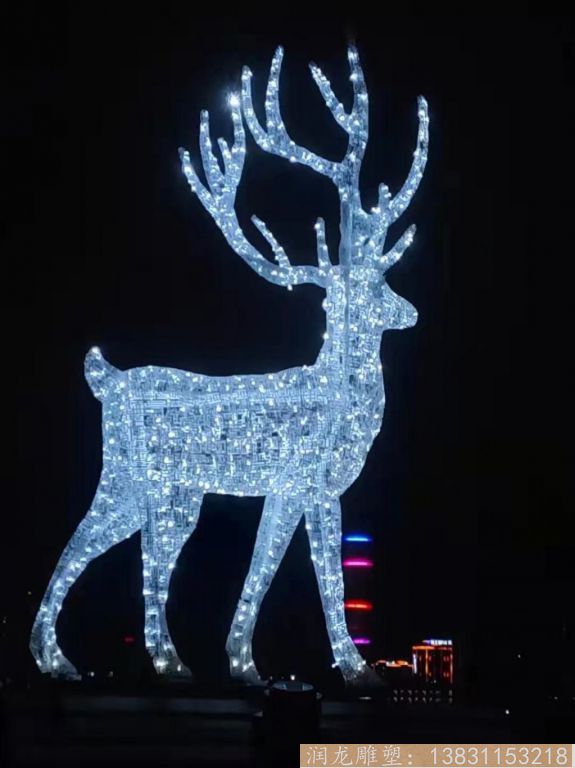 不銹鋼大型鏤空鹿雕塑廠家，燈光鹿雕塑